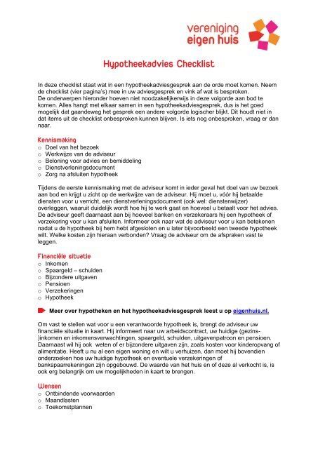 vereniging eigen huis checklist oplevering|vereniging eigenhuis checklist.